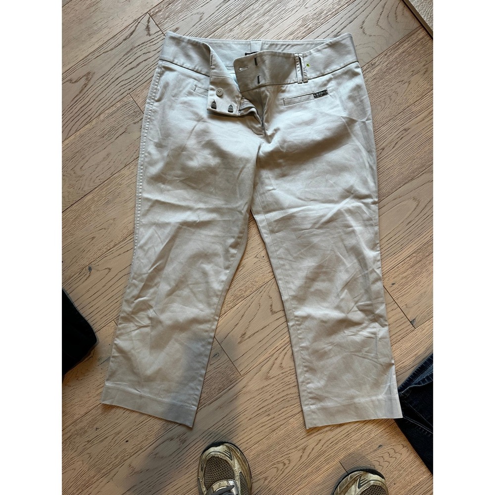 Express Editor Khaki Chino Cropped Pants Womens 10 Tan Straight Leg Mid Rise